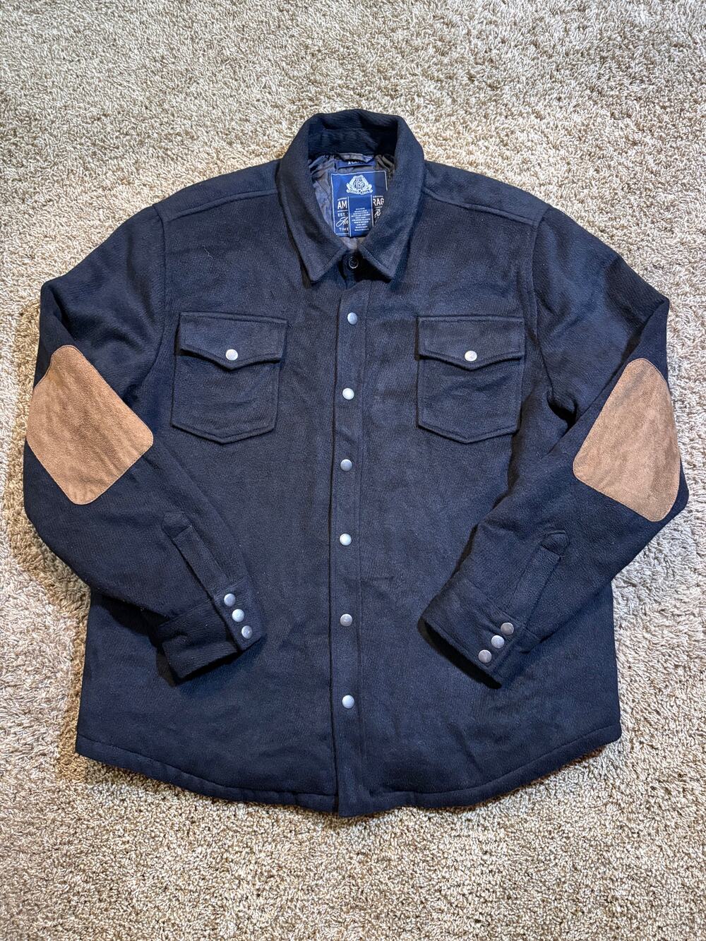 American Rag CIE Black Quilted Lined Snap Button Jacket Mens Size XL